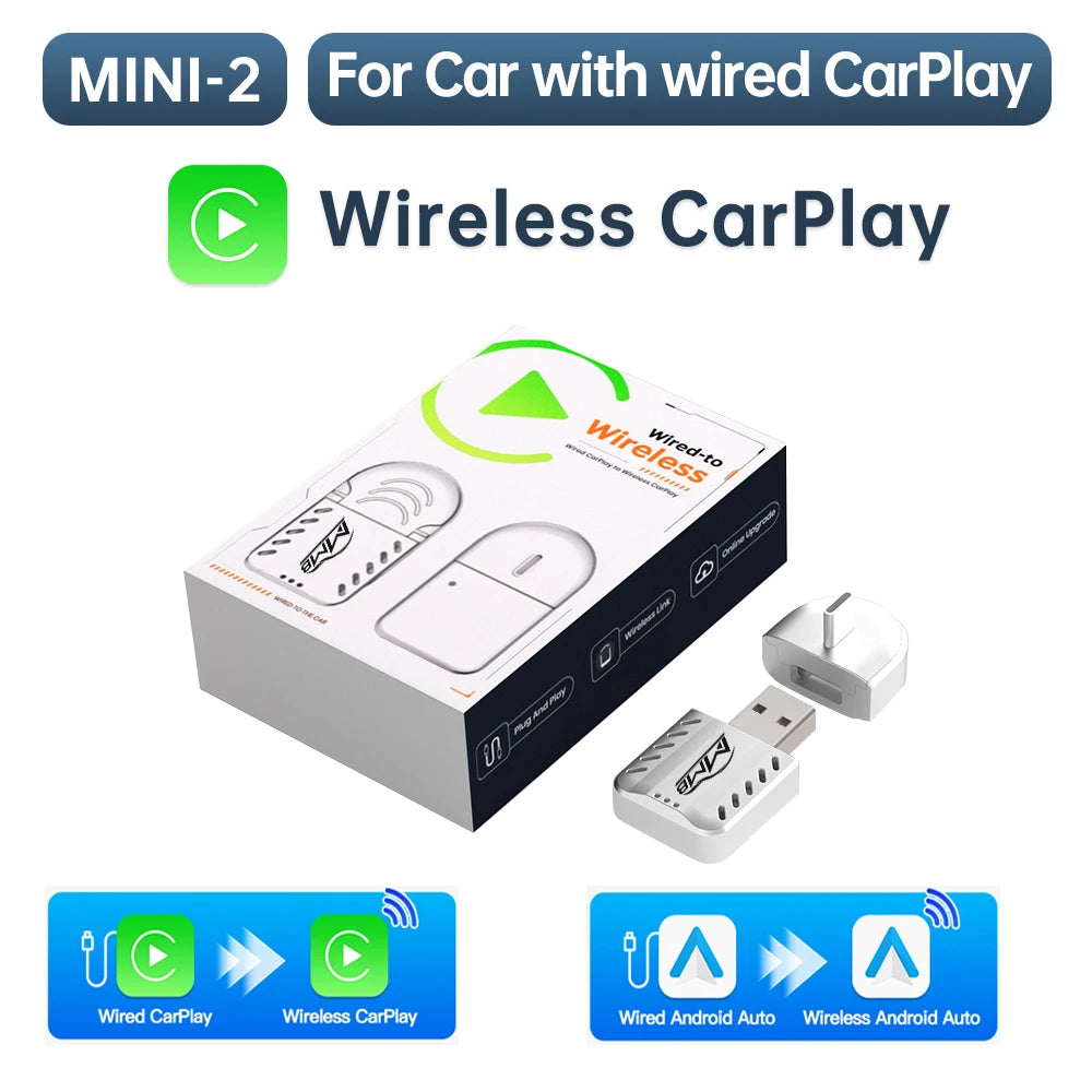 MMB Mini Ultra CarPlay Wireless Android Auto Adapter 2in1 USB Dongle for Totoya VW Chevrolet Hyundai Plug and Play Auto Connect