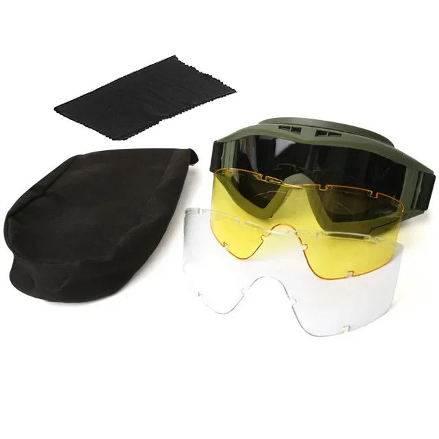 Tactical Goggles Mountaineering Shooting Sunglasses Windproof Sand Control Motocross CS Glasses 3 Lenses Replaceable Motorcycle