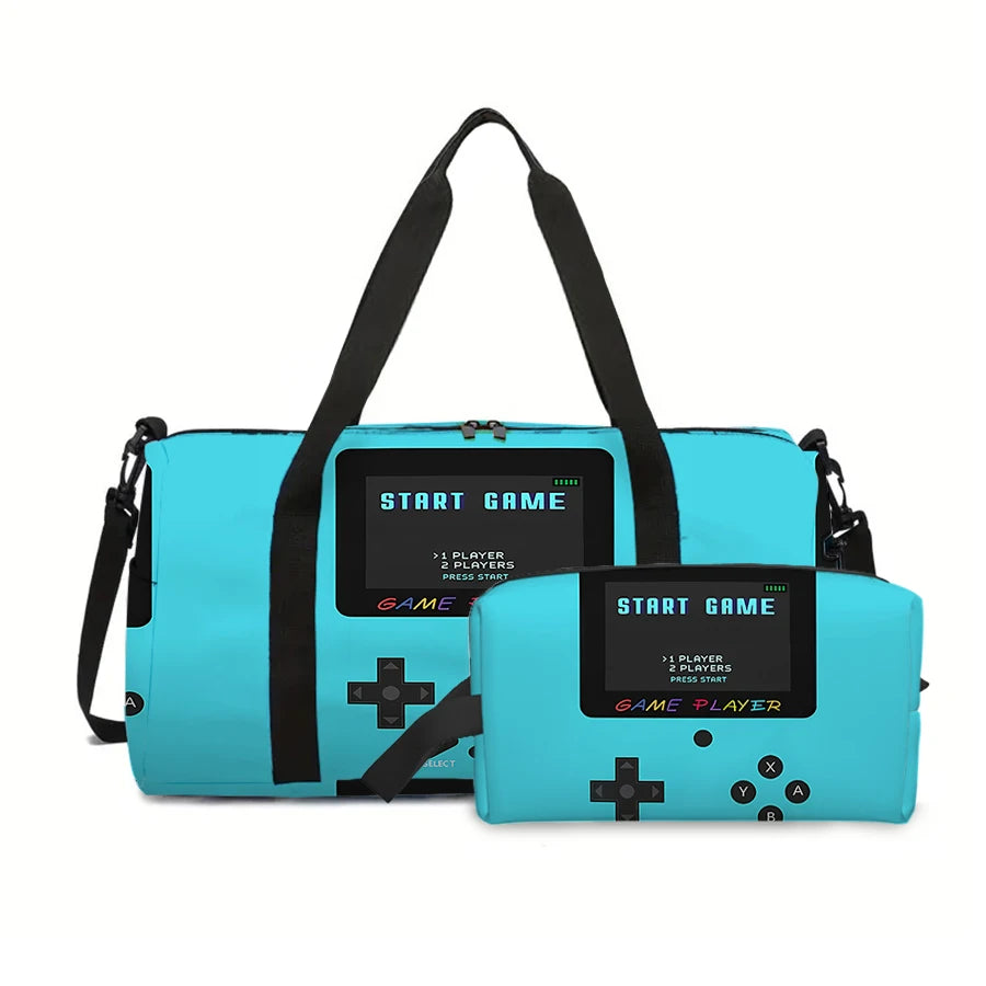 2 Pcs Games Console Large Capacity Travel Bag,Cosmetic Bag For Boys/Girls Best Gifts 2D Cartoon Leisure Durable Travel Duffels