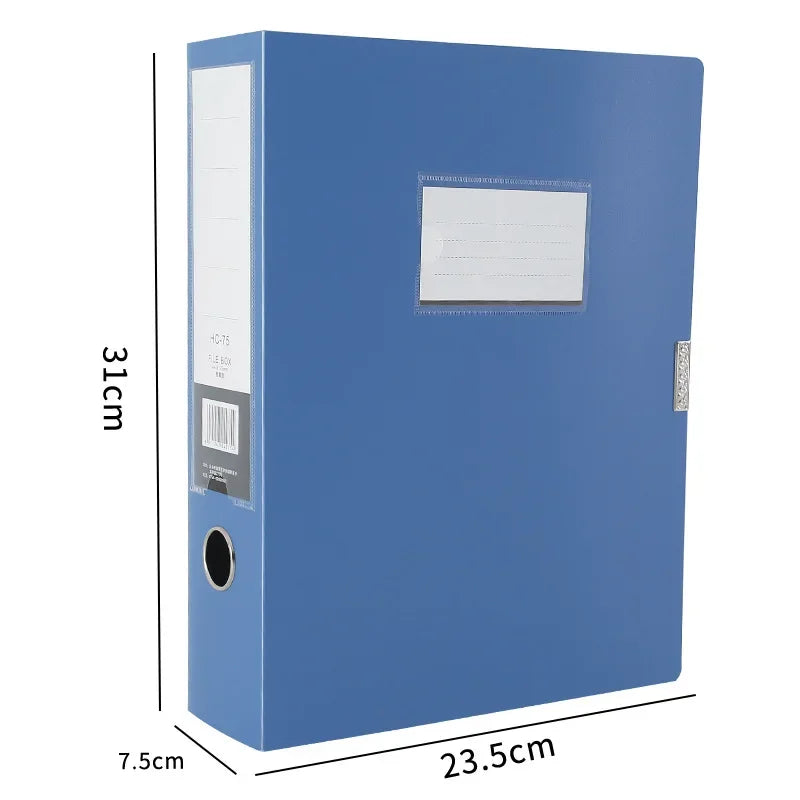 A4 Storage File Box Plastic Archives Case with Lid 3in Thick Folded Folder Organizer Document Storage Box Blue 1 Pack (75mm)