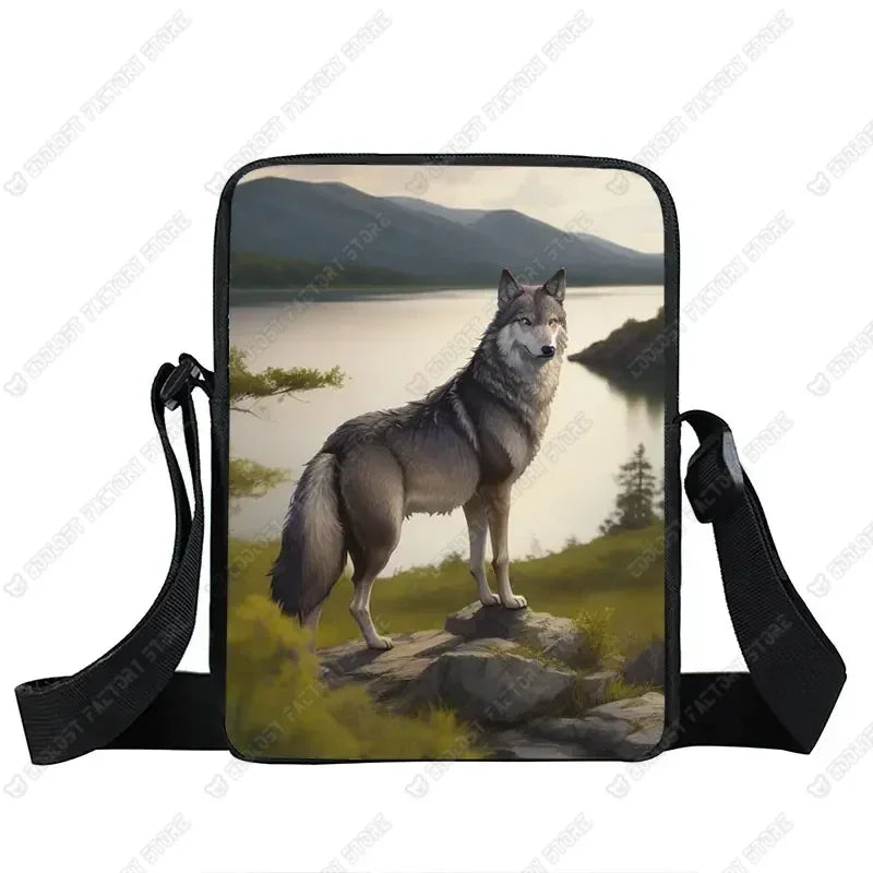 Howling Wolf Pattern Crossbody Bags Wolf Under The Moonlight Women Handbag Shoulder Bags Messenger Bag Key Phone Holder Book Bag