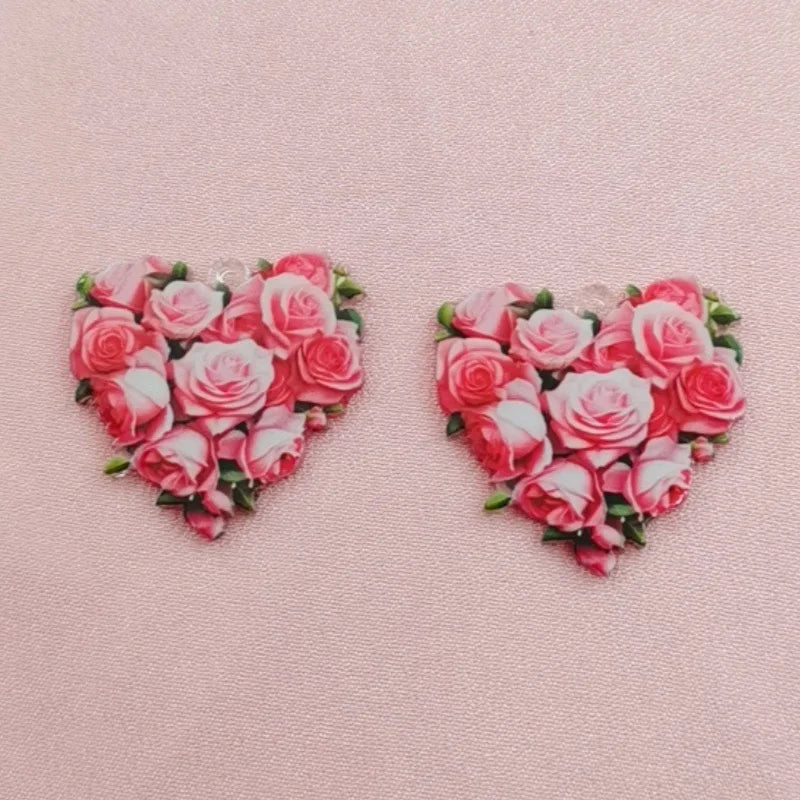 10pcs Acrylic Double sided Colorful Sunflower and Rose Pendant DIY Handmade Jewelry Pendant Accessories Material