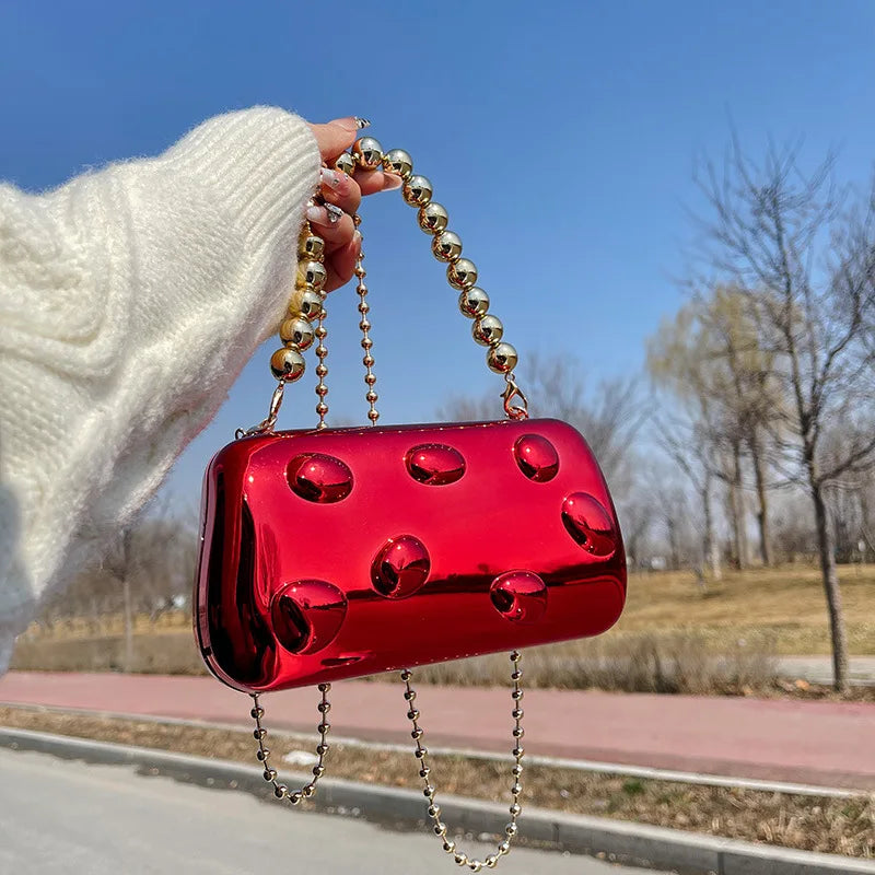 Personalized acrylic egg box bag 2026 new fashion glossy dinner bag women's beaded handbag