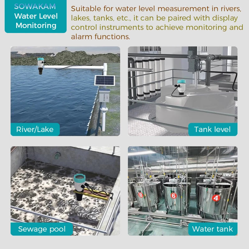 Ultrasonic Level Meter 0-20M Water Tank River Lake Water Level Detection RS485 4-20mA Output DC24V Water Level Sensor