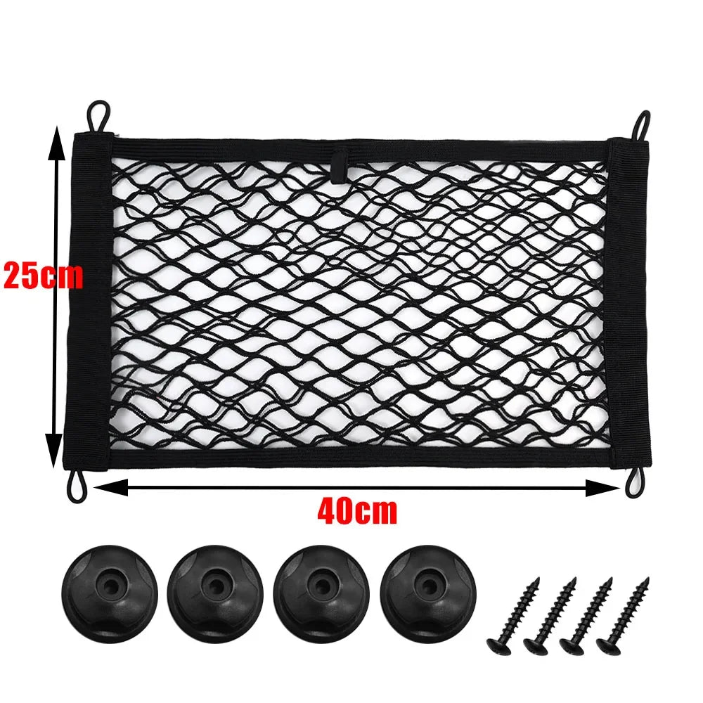 Car Storage Mesh Bag with Screws Rear Trunk Mesh Pocket Boat Cargo Hold Bag Storage Bag with Elastic Band Mesh Frame Accessories