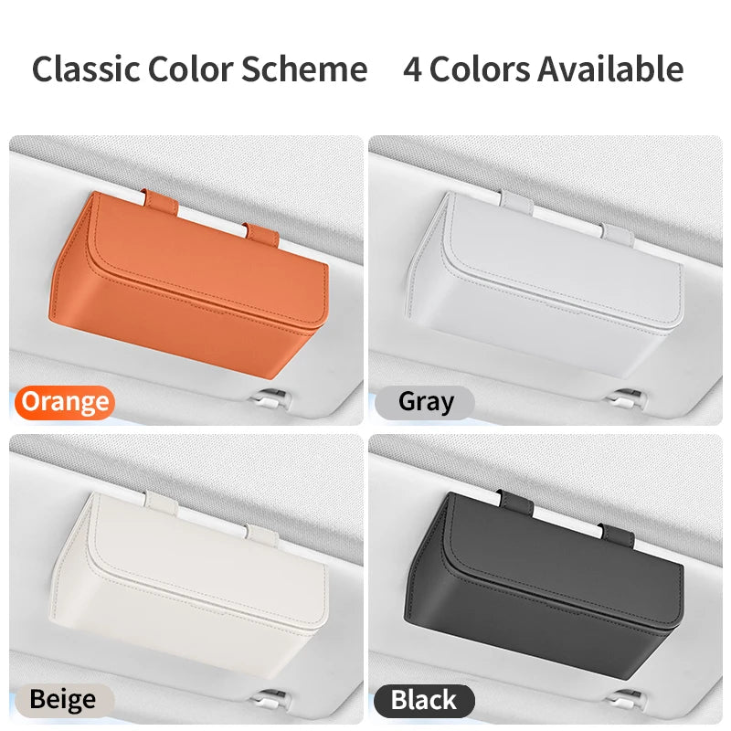 Car Sun Visor Glasses Holder Leather Multi-functional Storage Case Auto Sunglasses Holder Car Storage Box Interior Accessories
