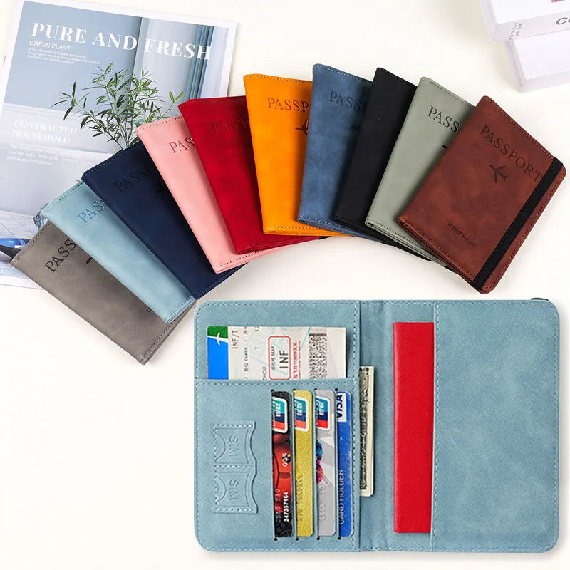 Vintage RFID PU Leather Passport Cover Multi-Function Wallet Case with ID Bank Card Slots for Women & Men Travel Accessory