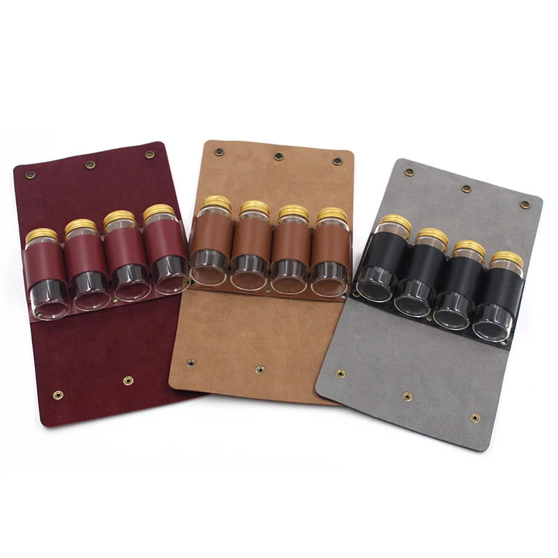 Portable Spice Bag with 4 Spice Jars, Folding leather Seasoning Storage Bag, Travel Spice Containers for Outdoor Camping BBQ Pic