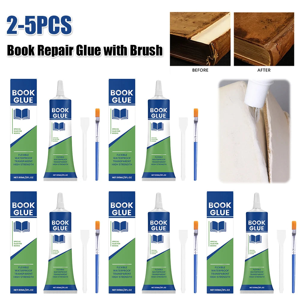 Book Repair Glue with Brush Professional Book Glue Strong Adhesive Quick-Drying Repair Glue for Envelopes Postcards Paper Craft