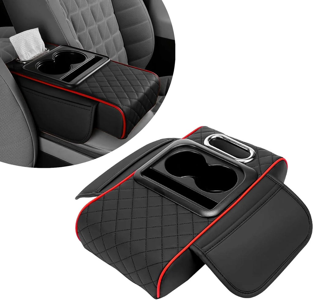 5 in 1 Middle Console Storage Box with Cup Holder Car Armrest Cushion Pad with Tissue Box  Luxury Waterproof Interior Accessory