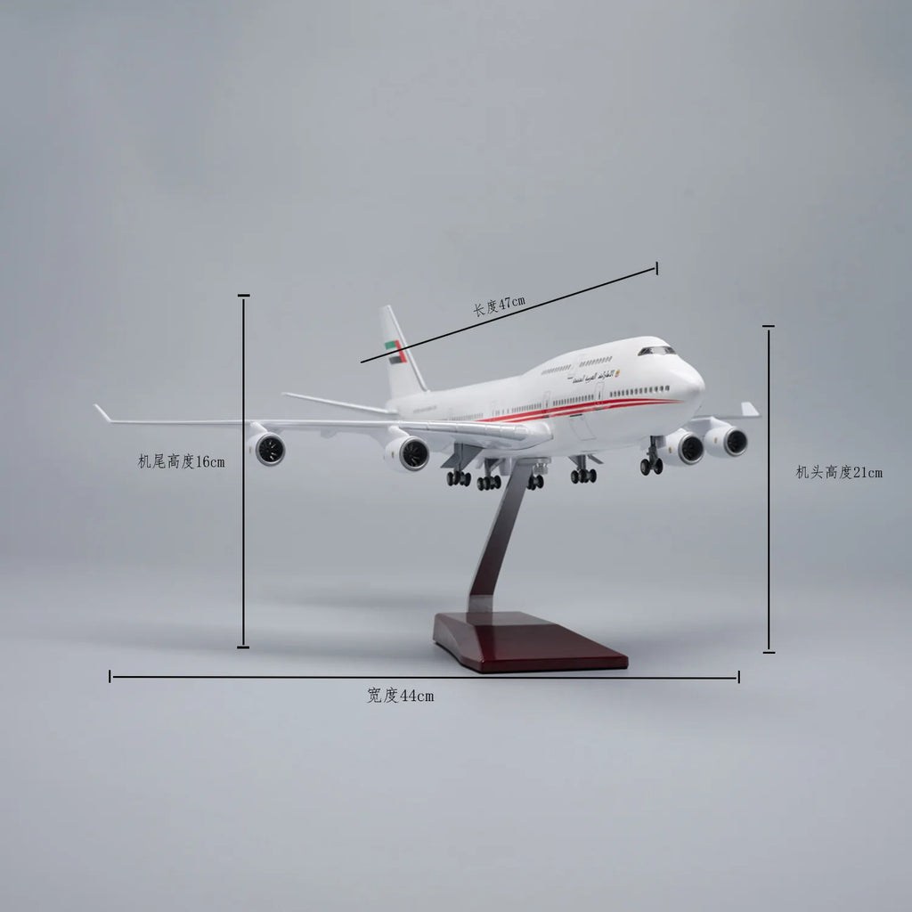 47cm Airplane Model B747 Emirates President Airways Resin Plane 1:150 Scale Aircraft Diecast With Wooden Base Adults Collection