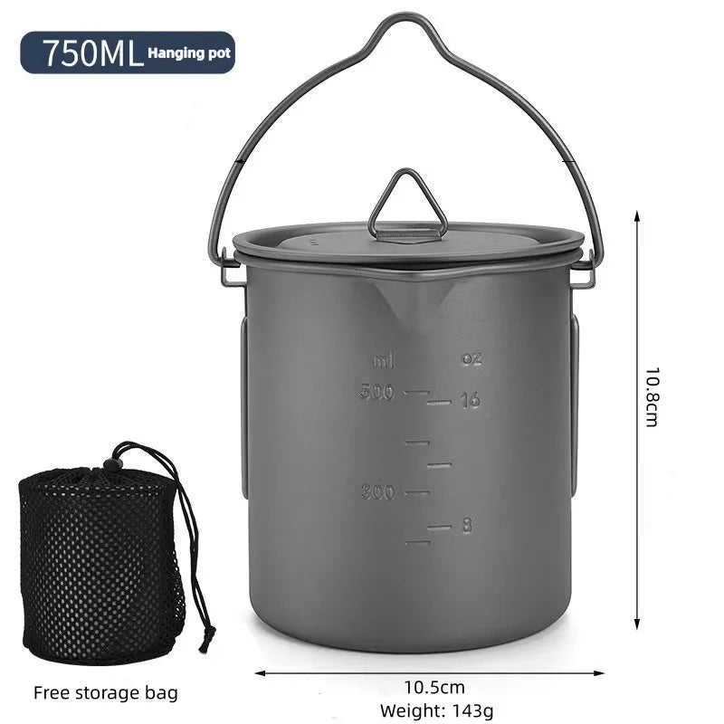 Titanium Camping Cookware Set with Folding Mug (420ml/750ml) and 750ml Pot, Lightweight Portable Outdoor Kit for Hiking Backpack