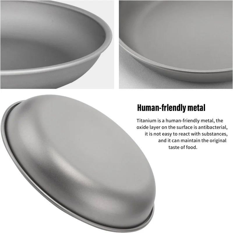 Titanium Camping Plate Ultralight Portable Outdoor Picnic Dinner Plate Round Tableware for Backpacking Hiking Travel Salad BBQ