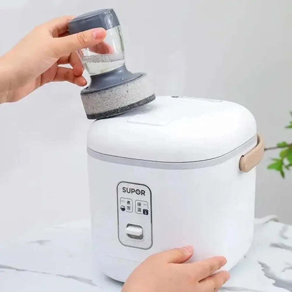 Upright Liquid Adding Pot Washing Brush Detachable Replaceable Brush Head Soap Dispensing Dish Washing Brush Grey