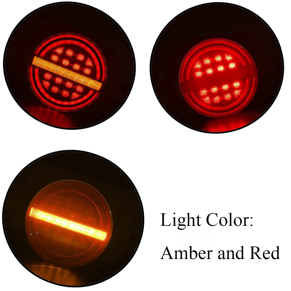1pcs 5.3" Round LED Trailer Tail Brake Light DRL Flow Turn Signal Lamp Car Truck Ships Bus Vans Boat Caravan Lorry Tractor