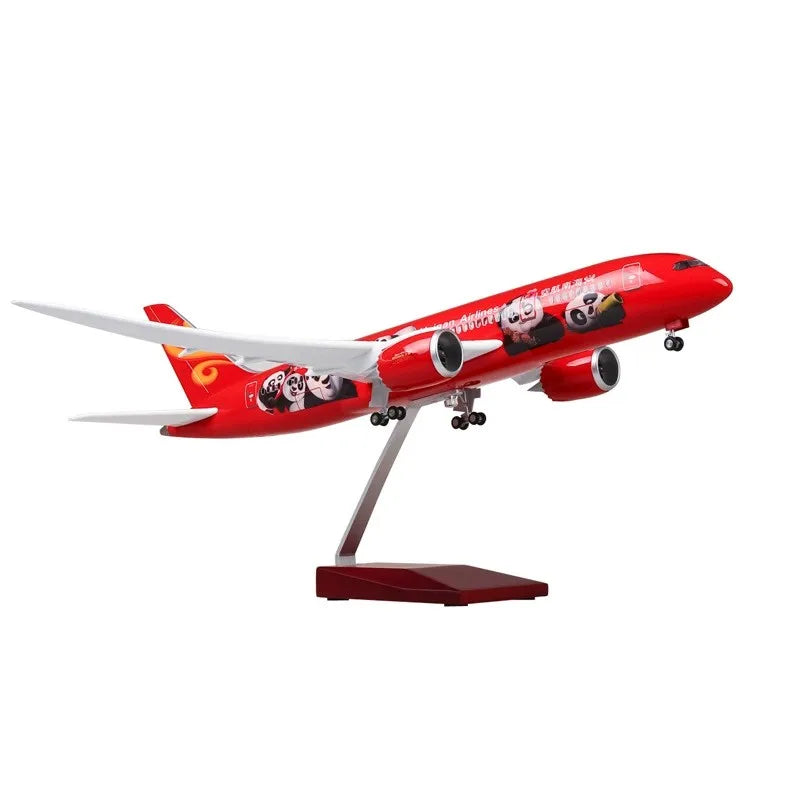 43CM Plane Model 1:130 Scale Diecast Model Hainan Airlines Panda B787 Resin Airplane With Light Wheels Toy Collection Display