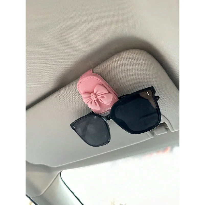 Car sun visor glasses clip bow cute pink interior sunglasses storage rack, car accessories