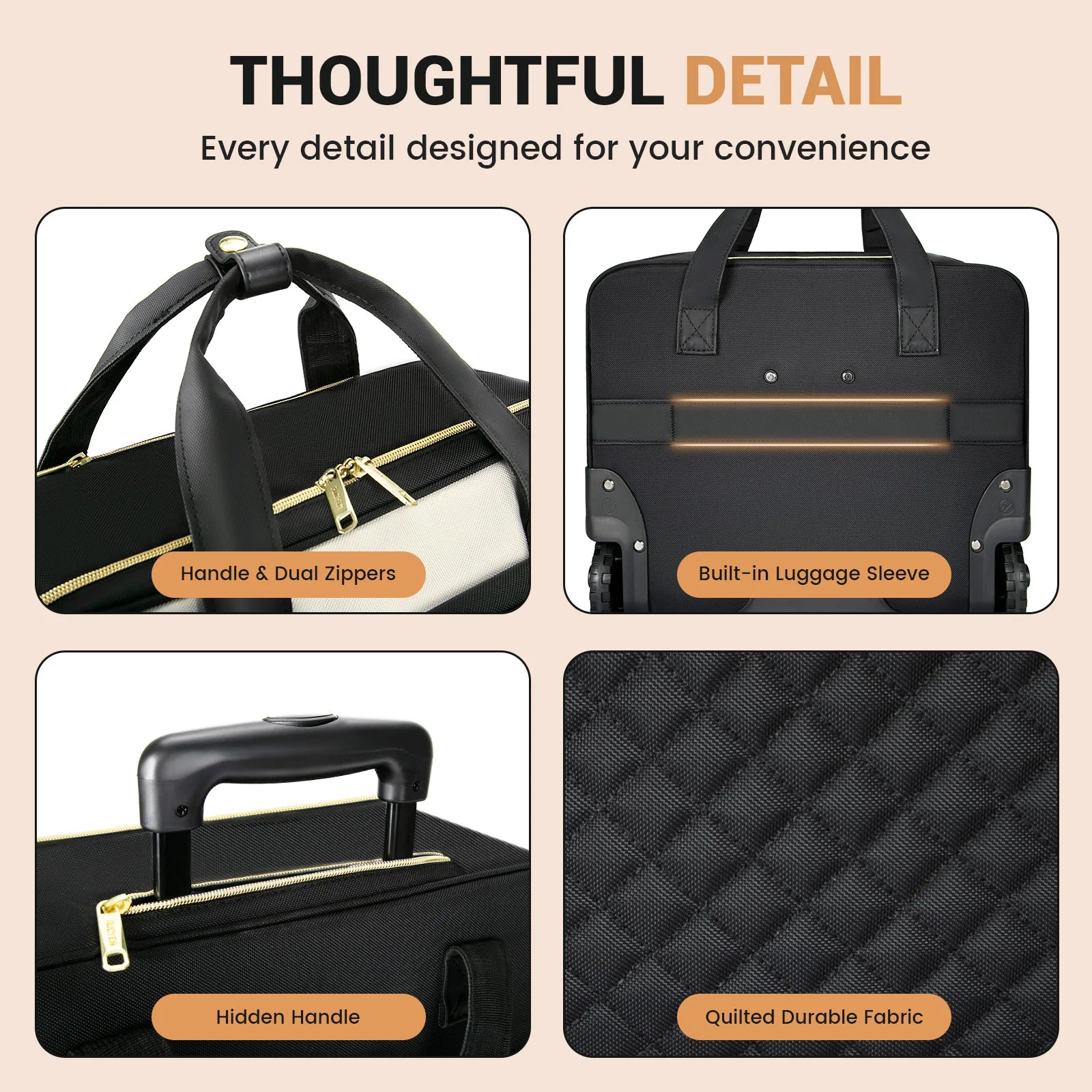 18 inch Travel Rolling Laptop Bag Wheeled Luggage Business Boarding Laptop Bag Rolling Briefcase for Men & Women Waterproof