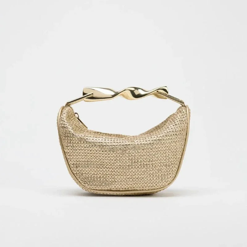 Women's Woven Straw Bucket Bag, Summer Half-Moon Beach Straw Shoulder Bag, Casual Tote Crossbody Purse