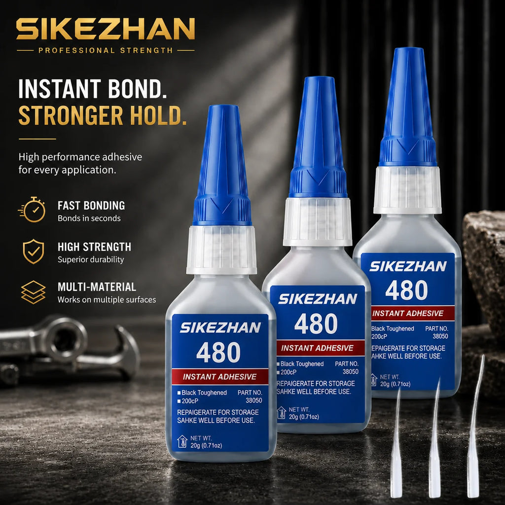 SIKEZHAN 480 Black Super Glue Instant Adhesive Heavy Duty Waterproof Rubber Tire Repair Glue for Metal Plastic Wood Ceramic 20g