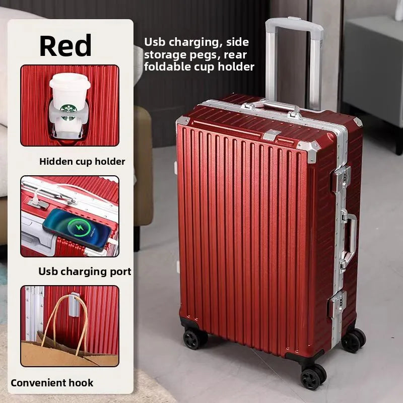 New ultra sturdy aluminum frame luggage,2-Pieces set 20 22 24 26 28 inch carry on luggage suitcase set  high aesthetic board case, universal wheel business travel box set, optional 20-28 inch