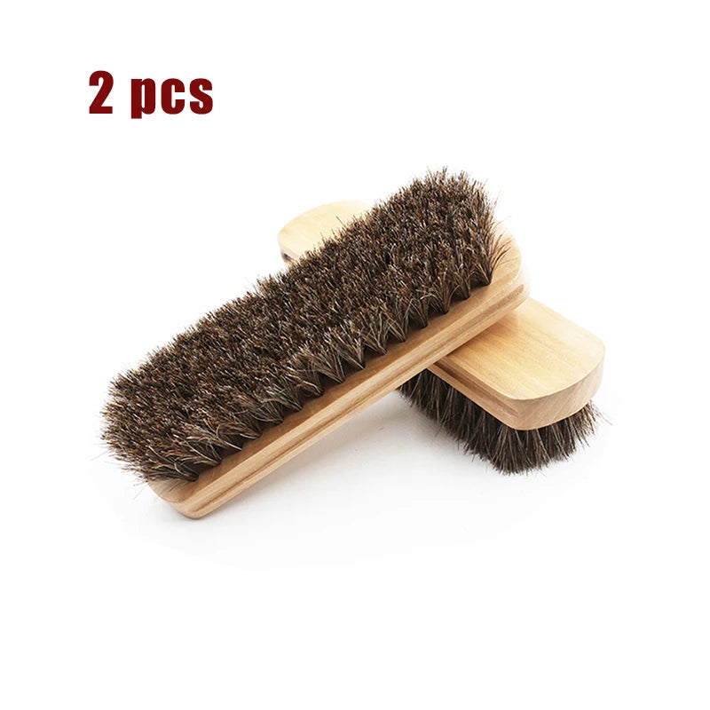 Natural Horsehair Bristles Soft Leather Shine Cleaning Brush for Cleaning Upholstery Cleaner Car Interior Wood Handle Anti Slip
