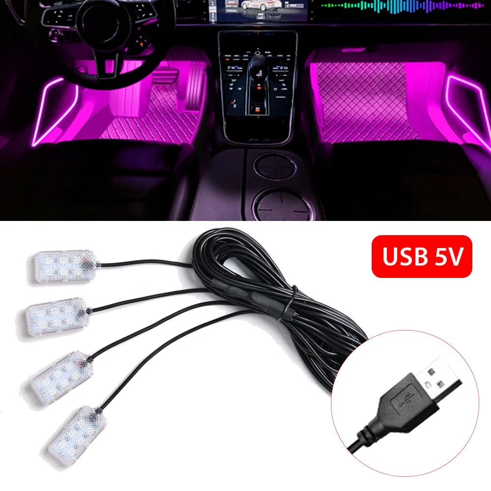 Foot Light Car Accessories ﻿LED Car Interior Ambient Foot Light with USB Atmosphere Decorative Lamps
