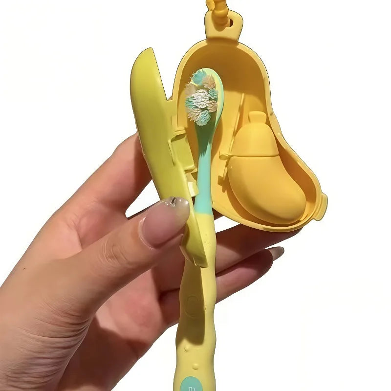 Banana Shape Toothbrush Cover & Toothpaste Travel Case, Silicone Dustproof Holder, Camping, Home