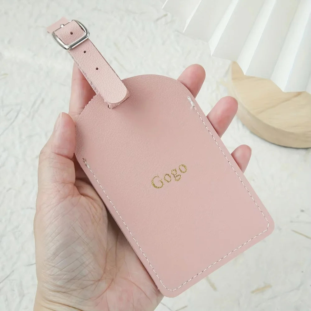 Customized Personalized Name Silver Gold Monogram Vegan Leather Luggage Tag with Privacy Card for Suitcases