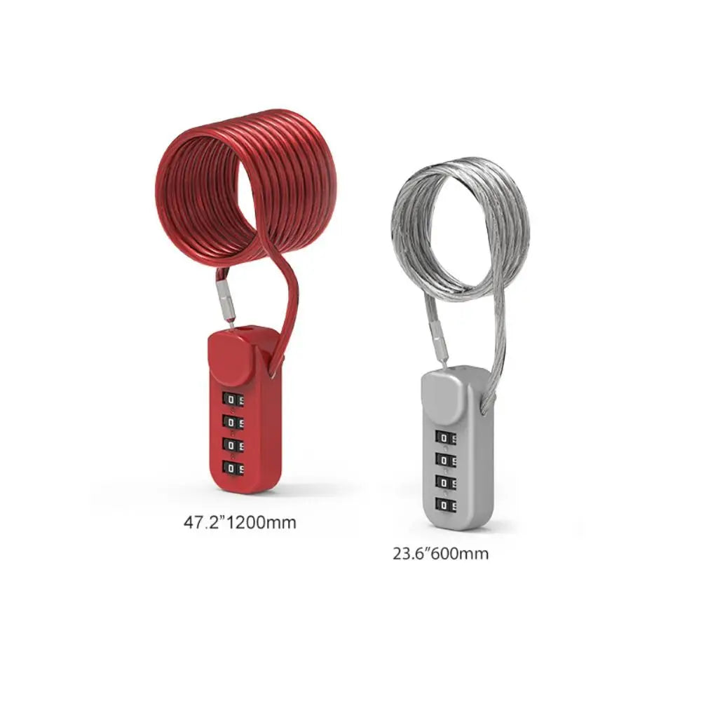 Durable 4 Digit Combination Code Number Lock With Spring Coil Anti-theft Cable Code Lock Wire Rope Password Lock Zipper Bag