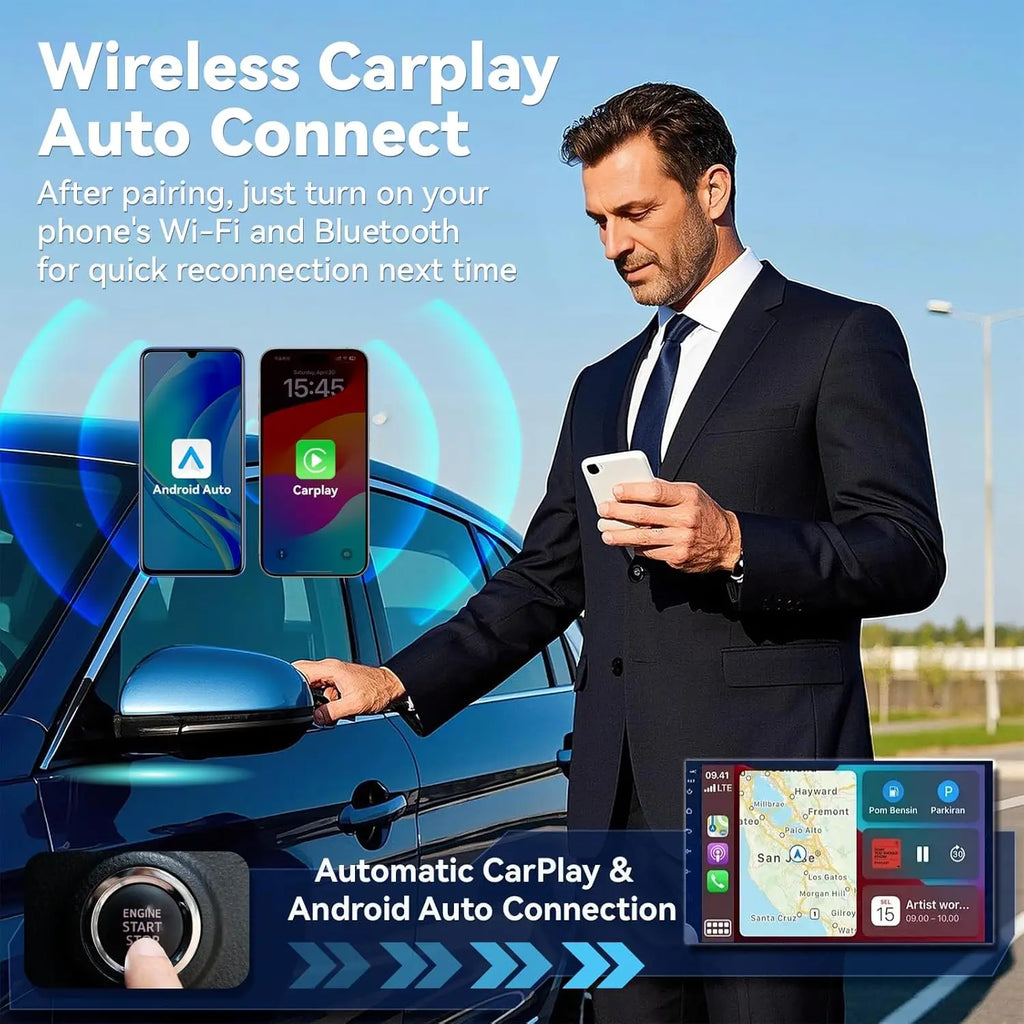 2-in-1 Wireless CarPlay Adapter 2026 Support Apple CarPlay & Android Auto, Mini Bluetooth USB A & USB C Dongle Convert Wired to