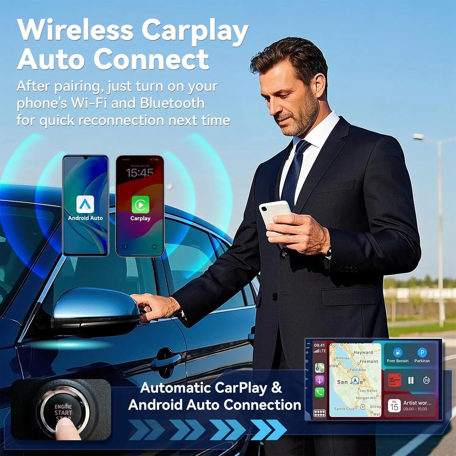 2-in-1 Wireless CarPlay Adapter 2026 Support Apple CarPlay & Android Auto, Mini Bluetooth USB A & USB C Dongle Convert Wired to