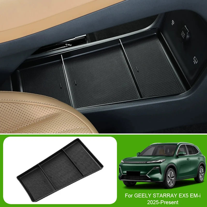 Car Lower Central Control Armrest Box Storage For GEELY STARRAY EX5 EM-i 2025-Present Auto Wireless Charging Mat GPS Tidying Box