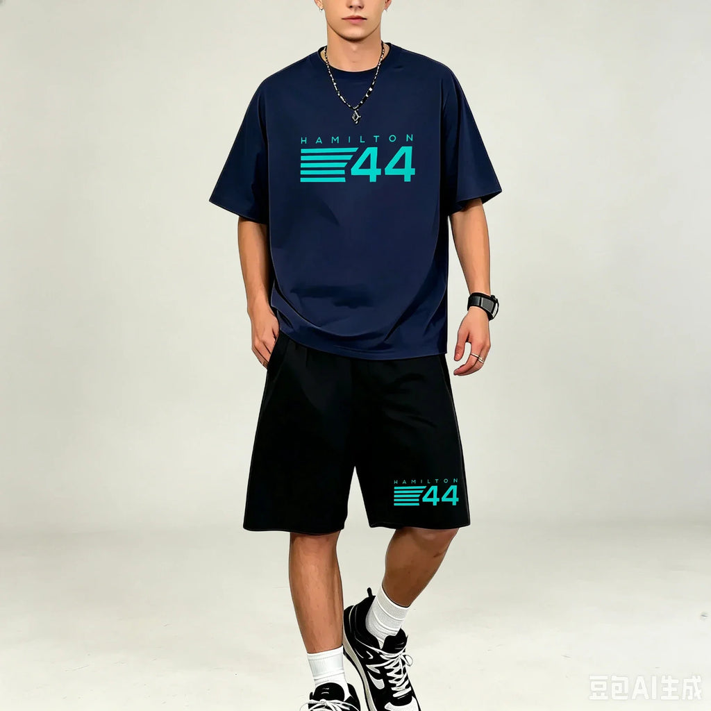 Hot‑selling Elastic‑Fabric Men T‑Shirt Set O‑Neck Short‑sleeve Tee And Casual Pocket‑Shorts Sets  TShirts Sets Athleisure Outfit