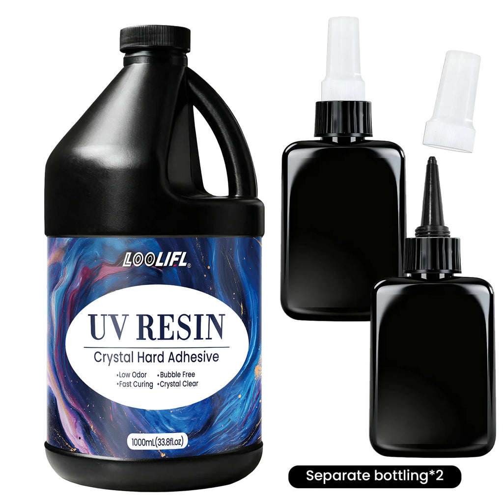 Loolifl Hot-Selling 183-1000ml Strong Curing Adhesive, Uv Glue Shadowless Adhesive for Glass, Crystal, Metal, Abs, Nail Art, DIY Crafts, Comes with Uv Curing Lamp