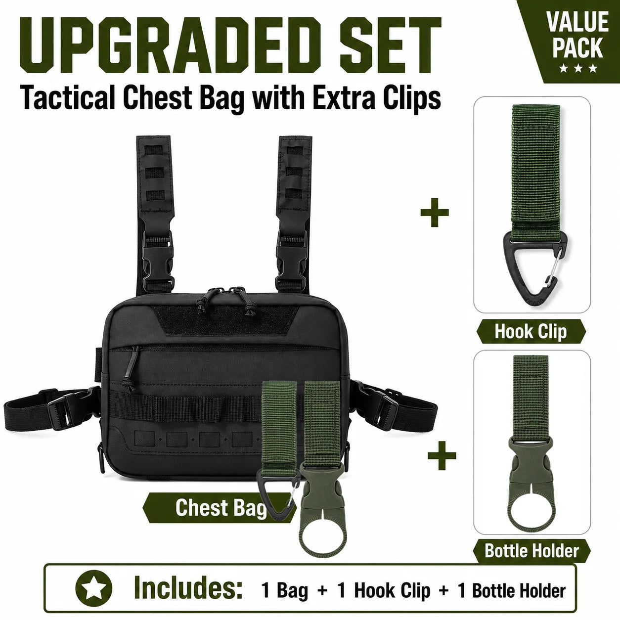 Functional Tactical Chest Bag Waist Bag Fishing MOLLE Outdoor EDC Chest Rig Pack for Cycling Hiking Camping Adjustable Harness