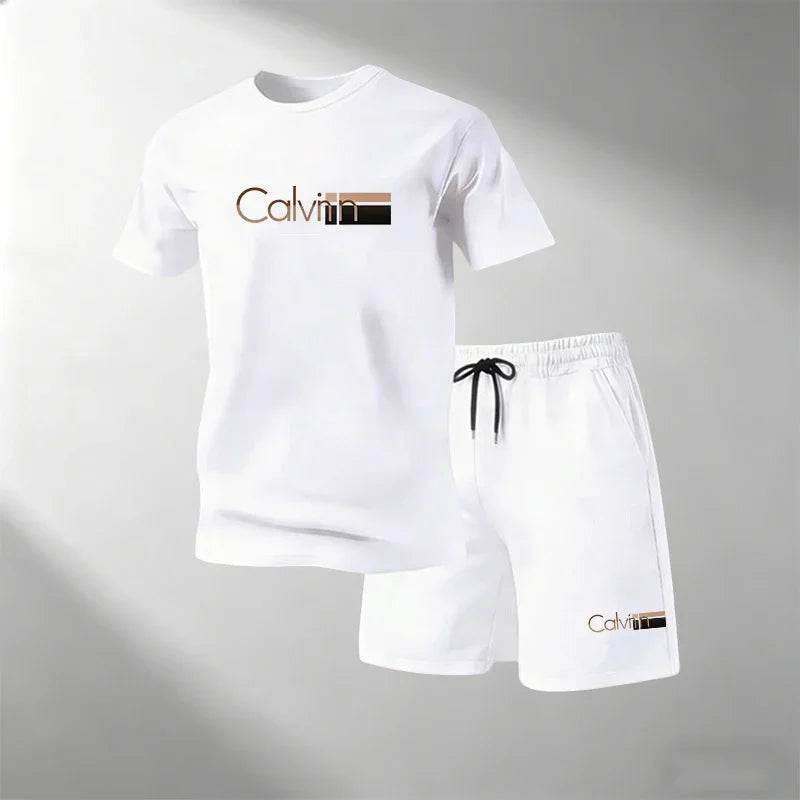 2026 Summer Men Streetwear Two Piece Set O Neck T Shirt Sports Shorts Quick Dry Fitness Running Outfit Fashion Casual Tracksuit