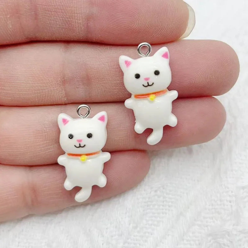12pcs Cute Mini Cat Resin Pendant DIY Handmade Earrings Necklace Keychain Accessories