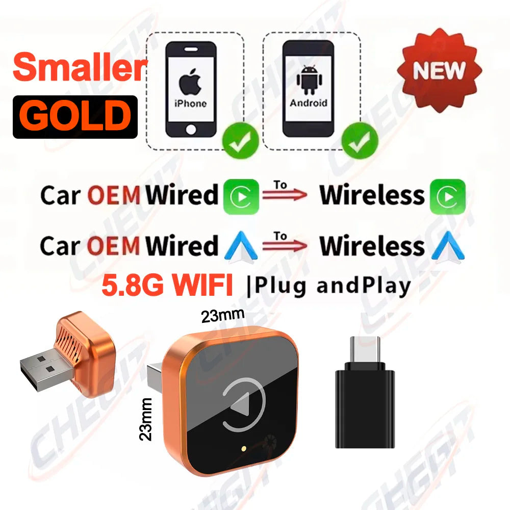 2026 Latest 2in1 Wireless CarPlay Apapter USB For IOS CarPlay & Android Auto,Converts Wired to Wireless Box,Plug & Play