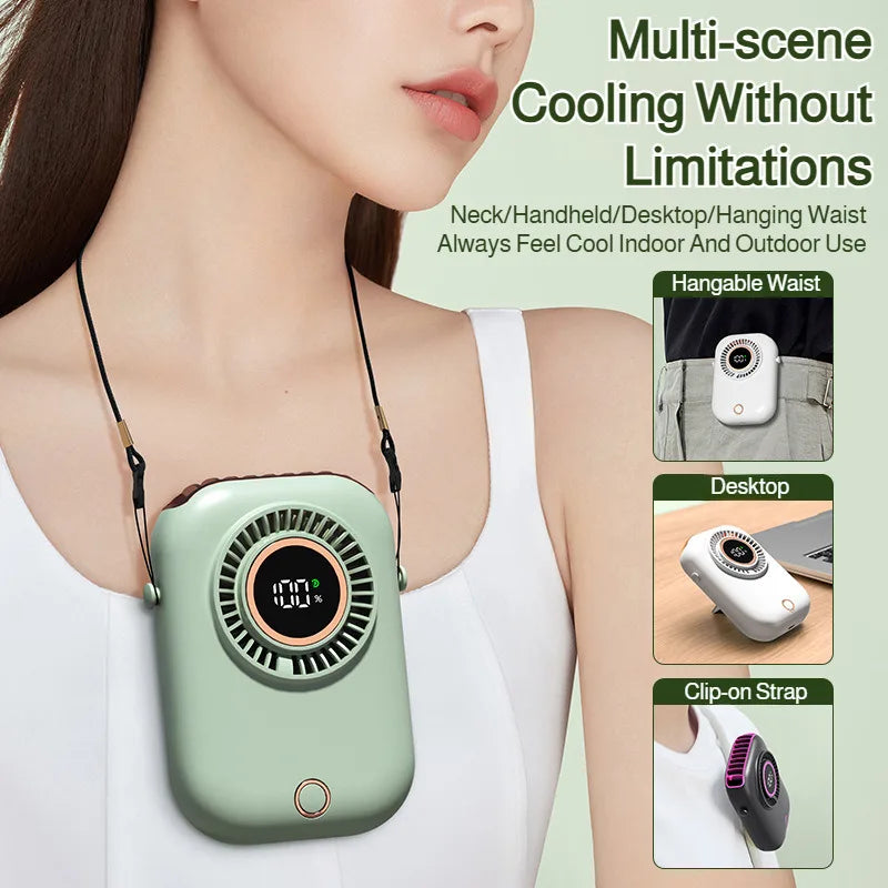 Outdoor Portable Neck Fan with Digital Display - Mini Rechargeable, Multi-Speed Adjustable, Suitable for Various Scenes