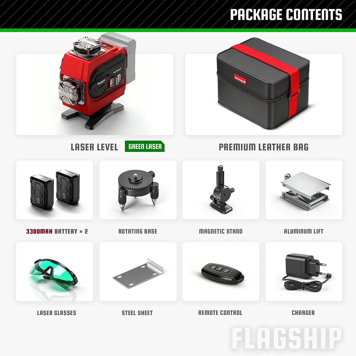 16 Line Laser Level Red/Green Dual Option Touch Control - Super Bright Auto Leveling 360° Rotating Window Anti-Blind Spot Tool