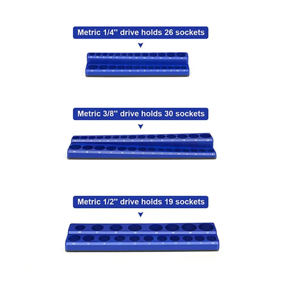 Magnetic Plastic Socket Holder Metric & SAE Magnetic Socket Organizer Rack 1/4" 3/8" 1/2" Drive Socket Storage Tool Holder