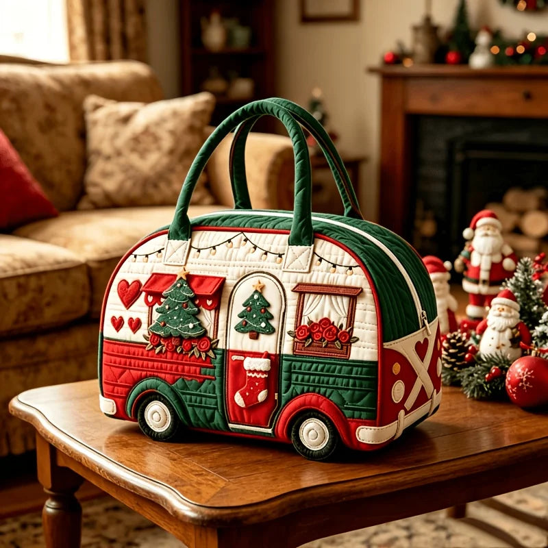 Bus-Shaped Quilted Travel Bag, Large Capacity Zipper Tote Suitable for Party, Beach, Commute & Weekend Trips - Handheld Luggage