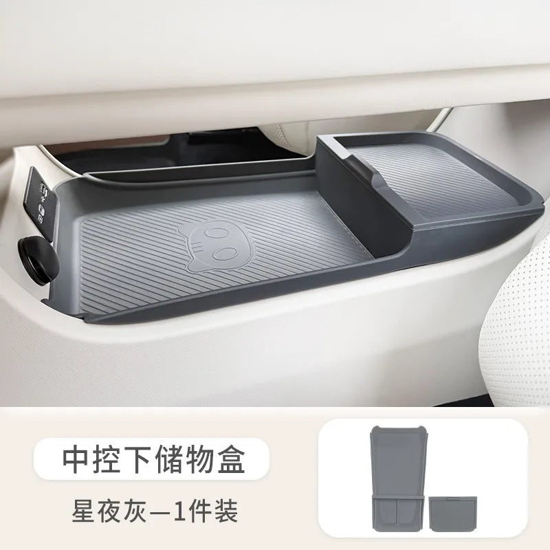 For 2026 GWM ORA 5 Dawn White Armrest Storage Box Under Console Organizer Cup Holder Phone Slot Storage Tray Interior Accessory