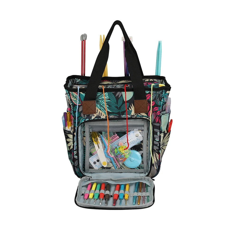 KOKNIT Knitting Tote Bag Yarn Storage Bag for Knitting Needles Crochet Hooks and Sewing Accessories DIY Sewing Kit Bag For Mom