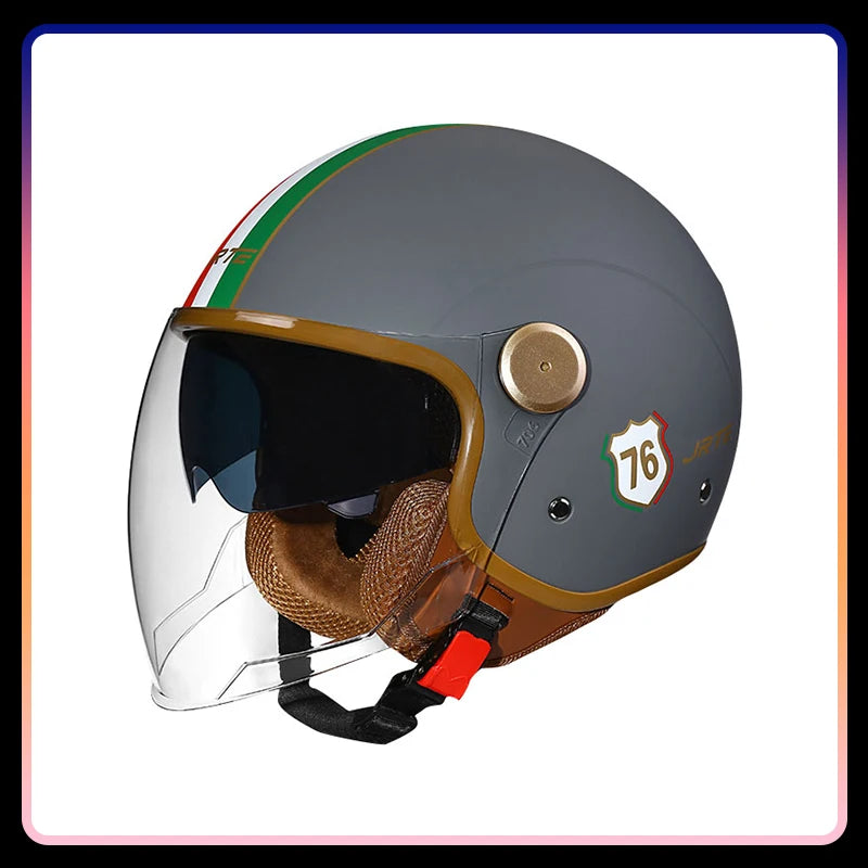 Dual Lens Open Face Motorcycle Helmets DOT ECE Vintage Jet Moto Helmet Double Visor Retro Men Women 3/4 Open Half Helmet