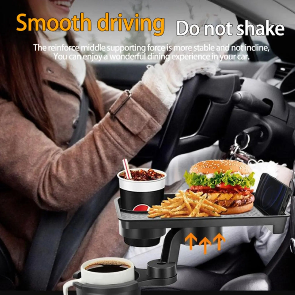 Universal Car Cup Holder Tray Adjustable Dual Cup Holder Auto Dining Plate Expandable Bracket 360 Rotating