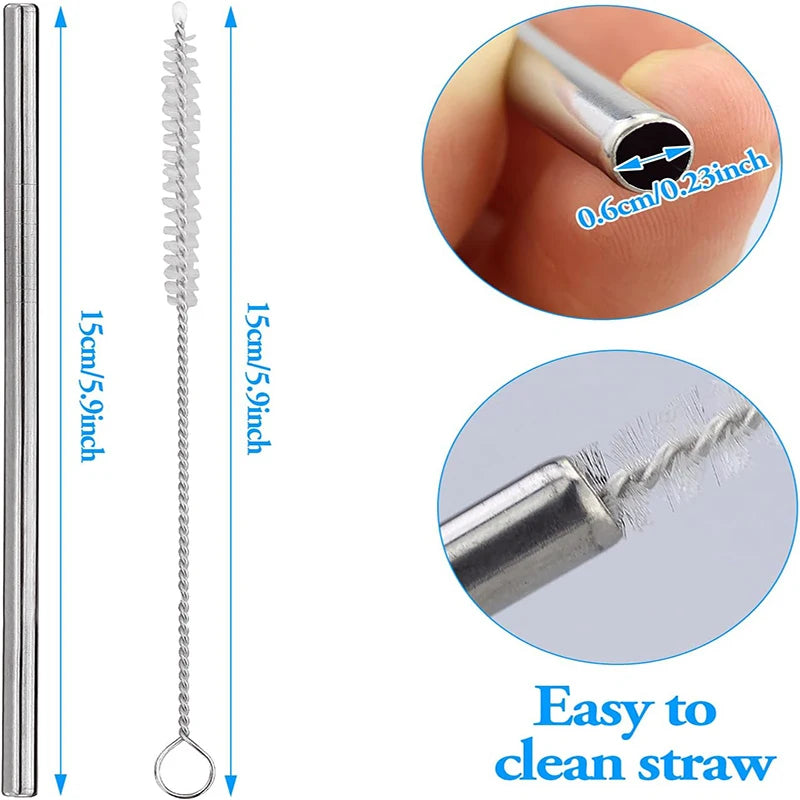 10Pcs Stainless Steel Straws with Cleaner Brush Reusable Drinking Straw Straight Straw Set 15cm Straw Kit Drinking Utensils