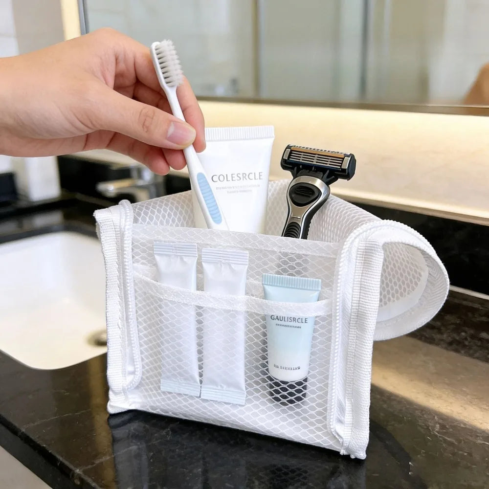 Mesh Toiletry Bag Breathable Quick Dry Stand Up Vertical Toothbrush Holder Cosmetic Makeup Organizer for Travel Gym College Dorm