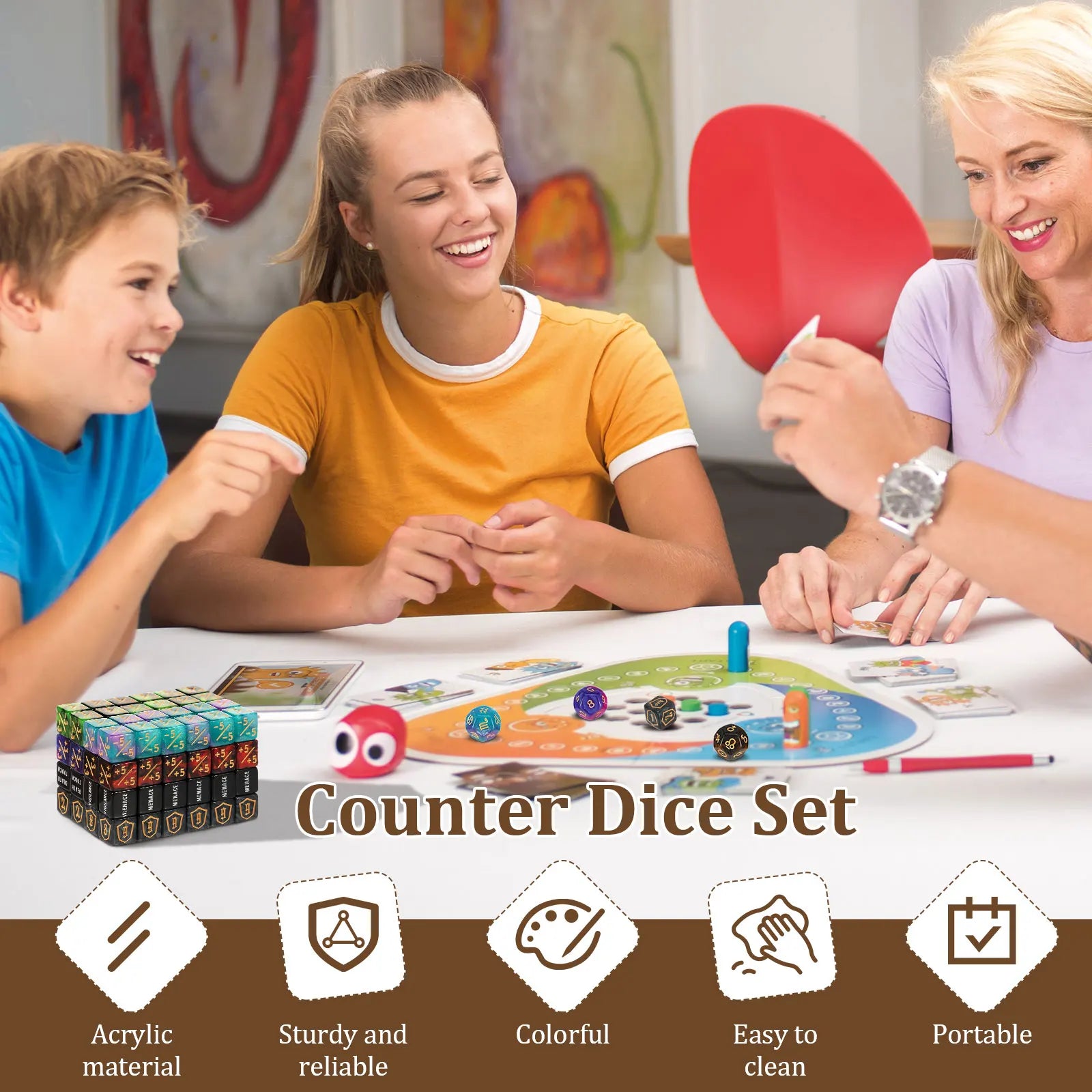 99/53Pcs Counter Dice Set Acrylic Plus and Minus Dice Set Keyword Counter Decora Portable Card Games Prop for Home Family Party